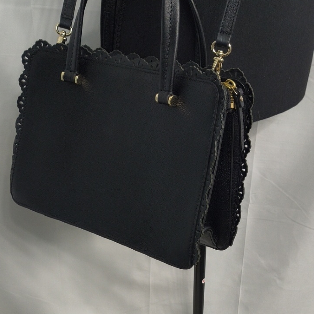 Kate Spade Fordham Court Marielle black leather satchel with lace cutout trim - Picture 10 of 16